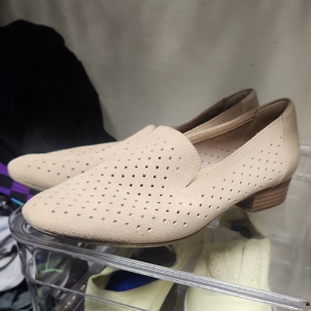 Clarks Beige Perforated Suede Flats